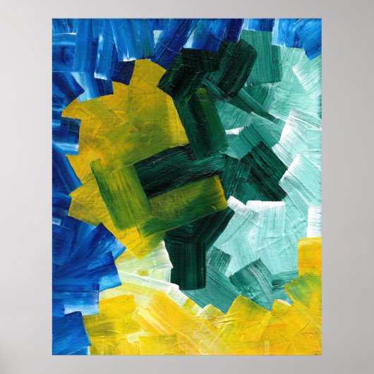 Poster Bleu, vert et jaune Abstrait (Devant)