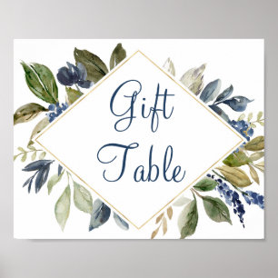 Poster Bleu vert feuille or feuillage cadeau panneau