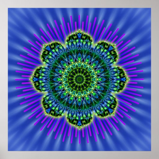 Poster bleu vert mandala | fleur royale (Devant)