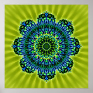 Poster bleu vert mandala   fleur vert clair