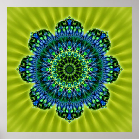Poster bleu vert mandala | fleur vert clair (Devant)