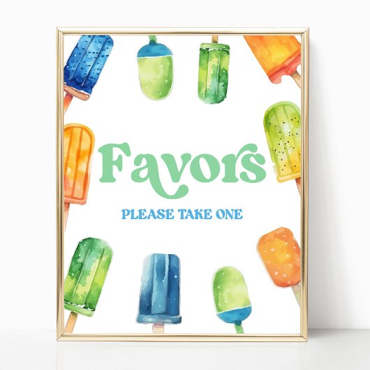 Poster Bleu Vert orange Popsicle Party Faveurs Panneau de