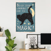 Poster Bleu Vintage Chat noir Magie Stars Lune (Bureau à domicile)