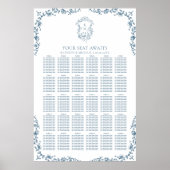 Poster Bleu Vintage Crest Mariage 30 Table Siège (Devant)