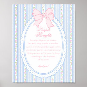 Poster Bleu Vintage Fantaisie Floral Pensées de Lange Béb