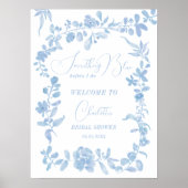 Poster Bleu vintage fleuri accueil douche nuptiale (Devant)