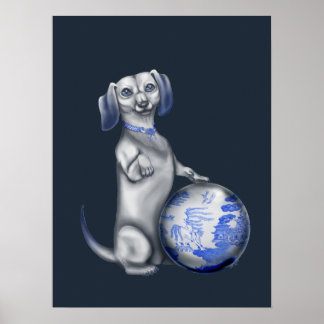 Poster bleu Willow Dachshund