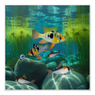 Poster Bleus allemand Cichlids Corydoras Aquarium Poisson