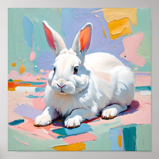Poster Bliss Bunny Pastel - Lapin Blanc Abstrait