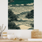 Poster Bliss Côtiers : Dessin Serene Sandy Beach Lino Cou (Cuisine)