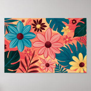 Poster Bliss fleuris colorés sur Arrière - plan de tons c
