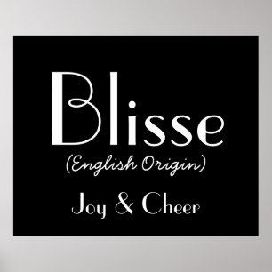 Poster Blisse Origine Anglaise Avec Signification En Noir