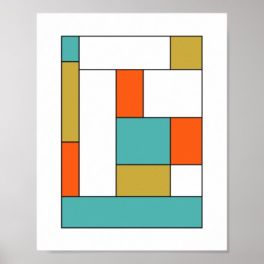 Poster Bloc couleur or orange turquoise milieu du siècle (Devant)