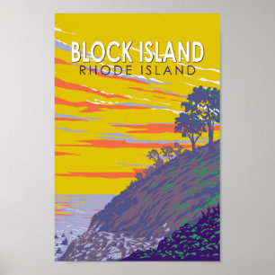 Poster Block Island Rhode Island Travel Art Vintage