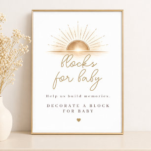 Poster Blocs de fête prénatale Simple Golden Sunburst pou