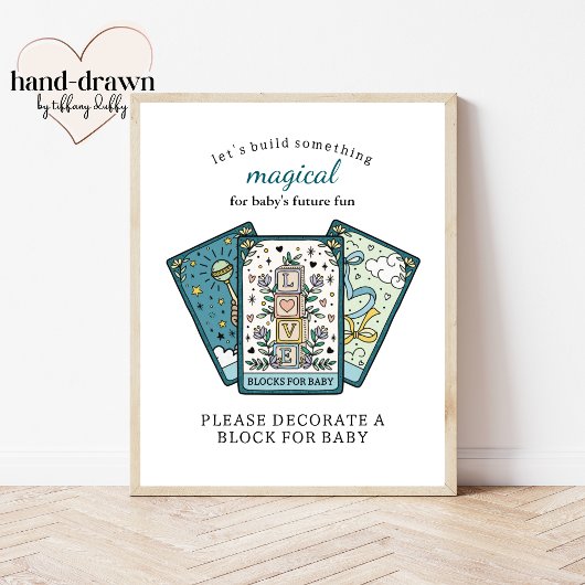 Poster Blocs Frameable Baby shower Tarot pour bébé