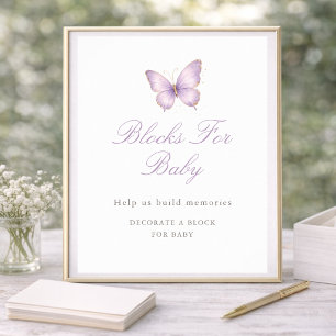 Poster Blocs pour Baby Shower Papillon Or Violet pour Béb