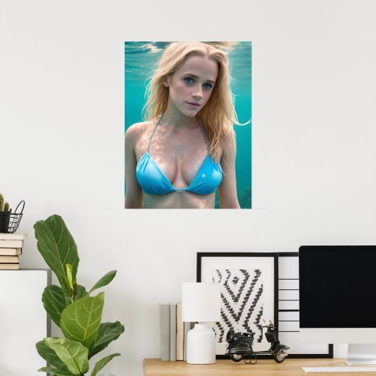 Poster Blond dans une photo sous-marine en bikini (Bureau à domicile)