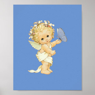 Poster Blonde Ange bébé avec un papillon.