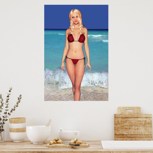 Poster Blonde Bikini Beach Babe (Cuisine)