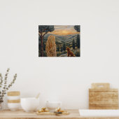 Poster Blonde fille, chien, marche, coucher de soleil, mo (Cuisine)