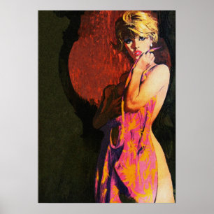 Poster Blonde Girl and Mirror Vintage Pulp Cover Art.