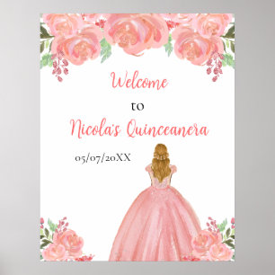 Poster Blonde Hair Princess Pink Quinceanera Bienvenue