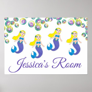 Poster Blonde natation Sirène fille chambre personnalisée