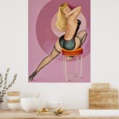 Poster Blonde sur l'outil en regardant vers l'arrière (Cuisine)