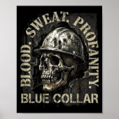 Poster Blood Sweat Profanity Construction Worker Skull Bl (Devant)