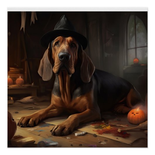 Poster Bloodhound Citrouilles Halloween effrayant (Devant)