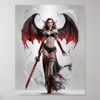 Poster Bloody Lady Vampire Guerrier debout Majestiquement