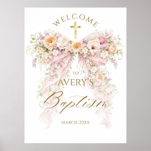 Poster Bloom Floral Bow Girl Baptism (Devant)