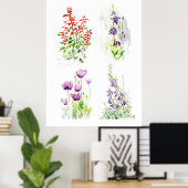 Poster Blooming Garden Quartet Four Botanical Watercolor (Bureau à domicile)