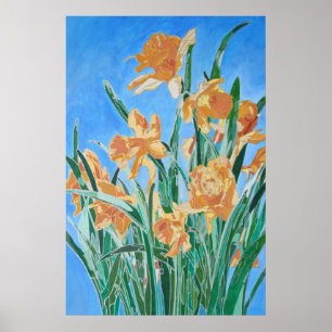 Poster Blooming Golden Daffodils Bold Line Art