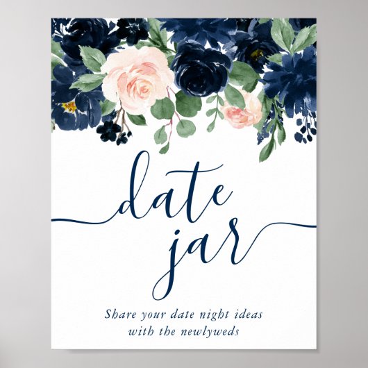Poster Blooms Chics | Jar de date bleu marine et rose pâl (Devant)