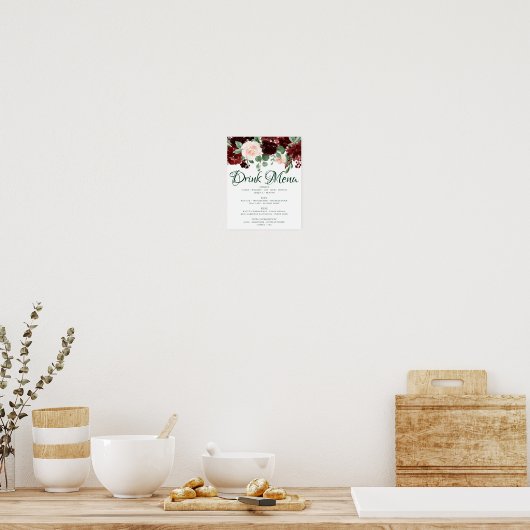 Poster Blooms rustiques | Terracotta Marsala Menu Boisson (Cuisine)