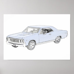 Poster Blue 1967 Chevy Pencil Style Drawing