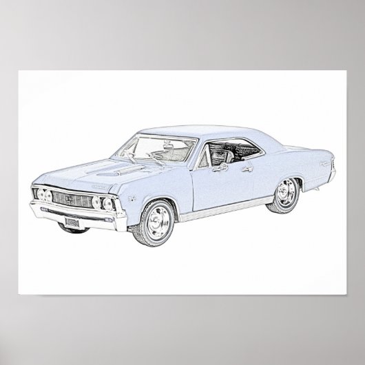 Poster Blue 1967 Chevy Pencil Style Drawing (Devant)