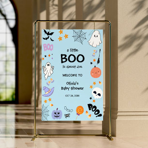 Poster Blue A Little Boo Baby shower Halloween Bienvenue