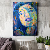 Poster Blue Abstrait Realism Woman Portrait Art Print