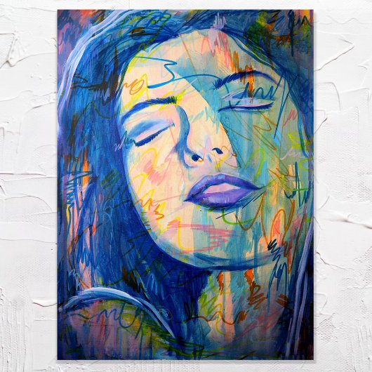Poster Blue Abstrait Realism Woman Portrait Art Print