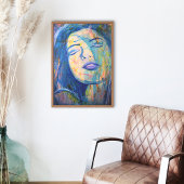 Poster Blue Abstrait Realism Woman Portrait Art Print