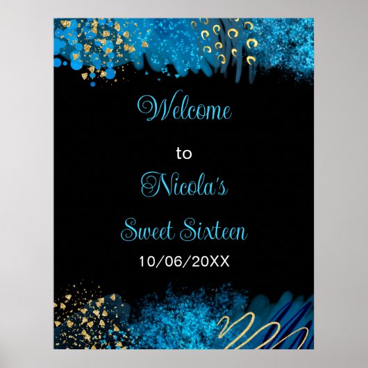 Poster Blue Alcohol Enk Sweet 16 Anniversaire Fête Bienve (Devant)