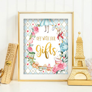 Poster Blue Alice in Wonderland OFF WITH HER GIFTS Sign