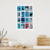 Poster Blue and Black Matchbox Label Collage, minimalist (Cuisine)