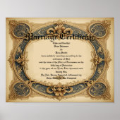 Poster Blue and gold Vintage  Marriage Certificate (Devant)