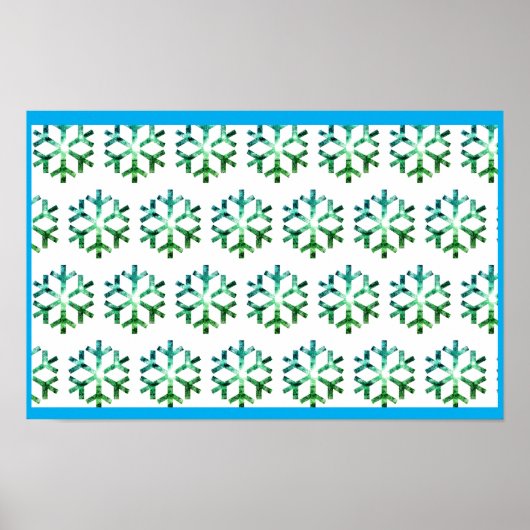 Poster Blue and Green Snow Flake on a Christmas Wall (Devant)