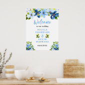 Poster Blue and Navy Flowers Wedding Welcome Sign (Cuisine)