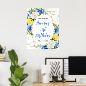 Poster Blue and Yellow Floral Birthday Welcome (Bureau à domicile)